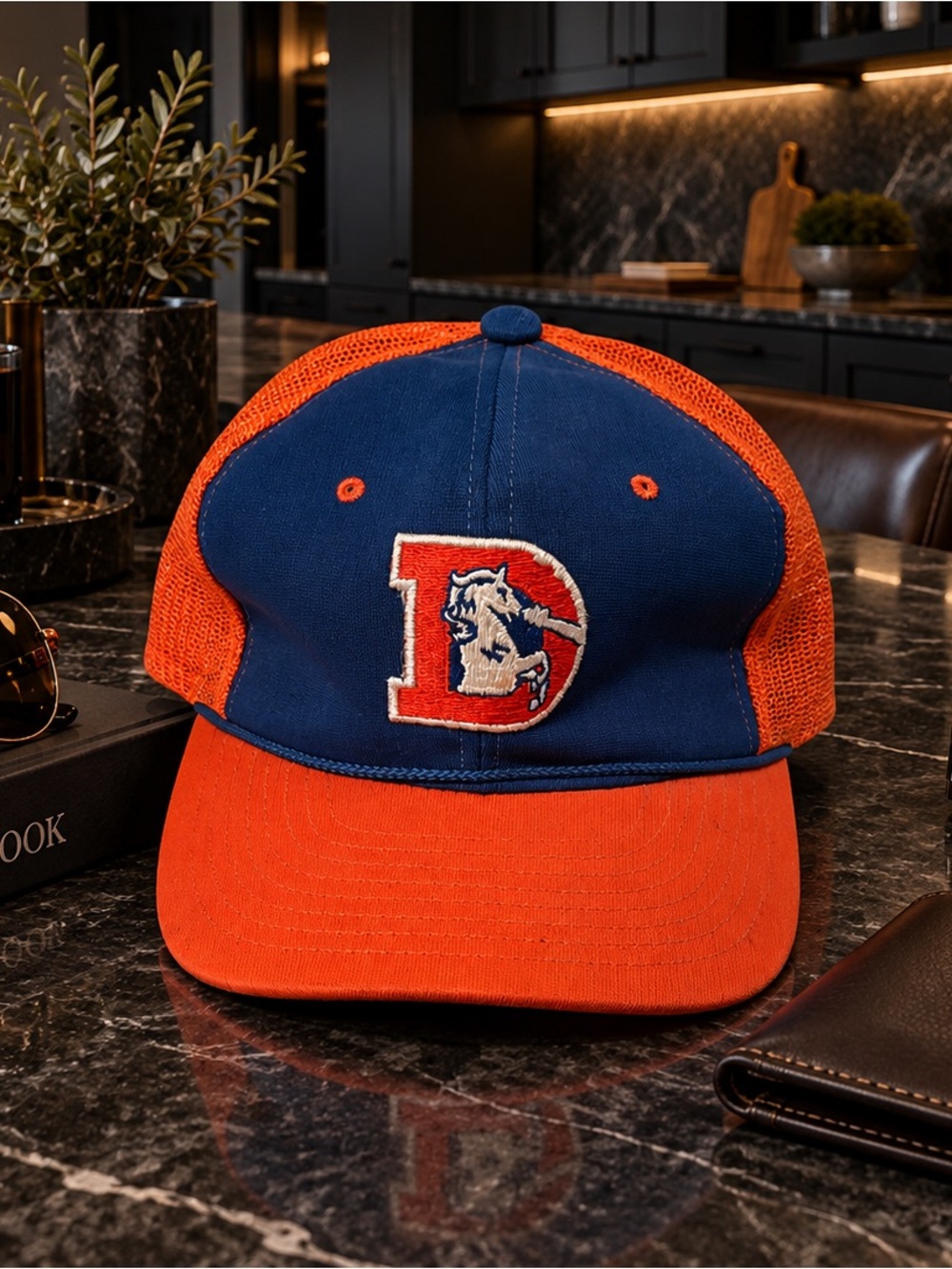 VINTAGE 1980’s Broncos Orange & Blue Baseball Cap with 'D' Patch